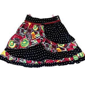 Pampolina Girls Black Skirt Sz 9 Red Floral White Polka Dots Velvet Trim Ruffles